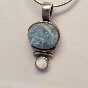 Aquamarine and opal necklace